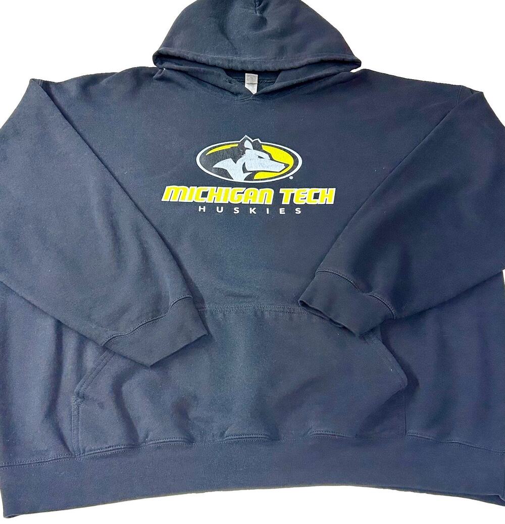 Vintage Michigan Tech Huskies Hoodie Mens 2XL Black ProEdge MTU Sweatshirt